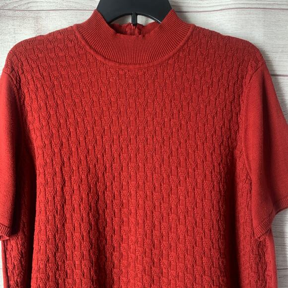 Koret Red Short Sleeve Sweater Blouse Mock Neck Partial Back Texture Front XL - Picture 2 of 15